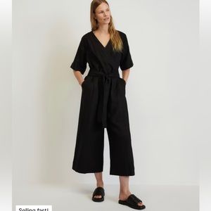 Everlane Linen Cross-Front Jumpsuit in Black